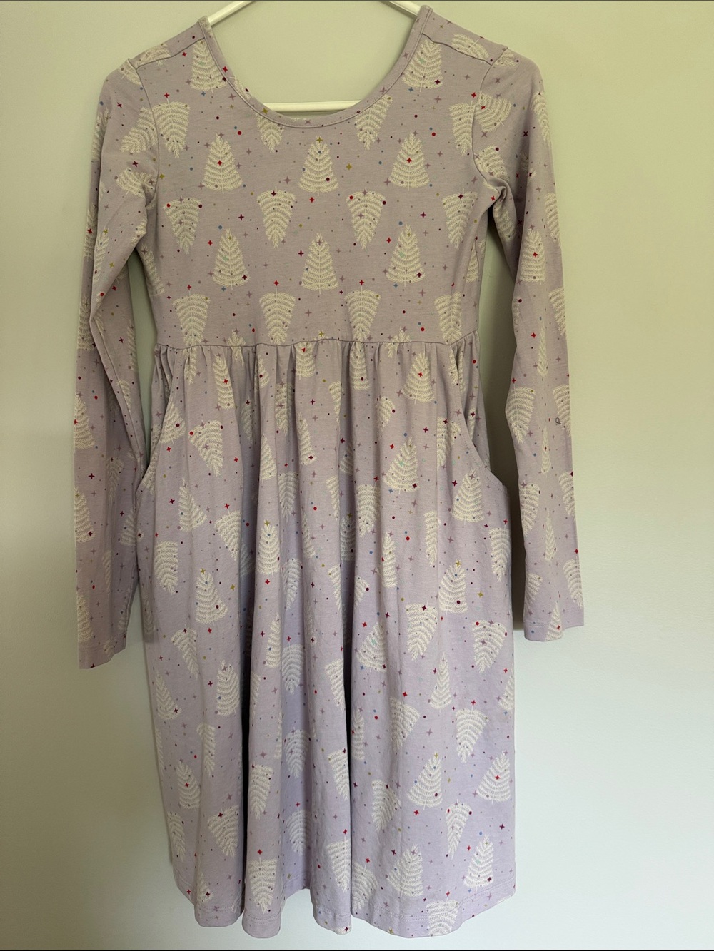 Hanna Andersson Lavender Holiday Tree Long-Sleeve Skater Dress